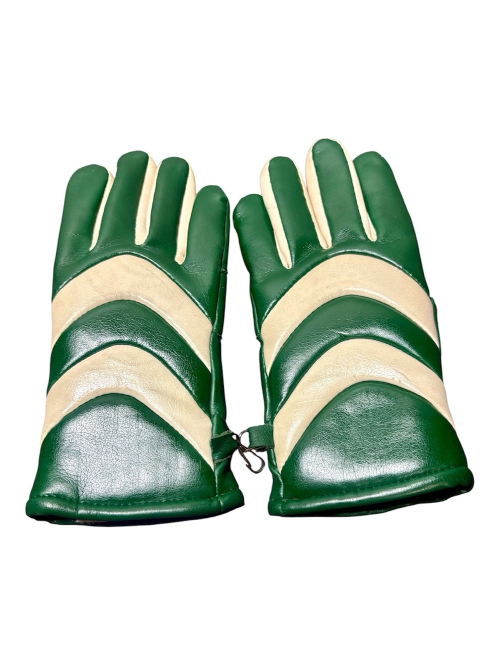 Vintage 80s Green and Cream Chevron Vinyl  Gloves